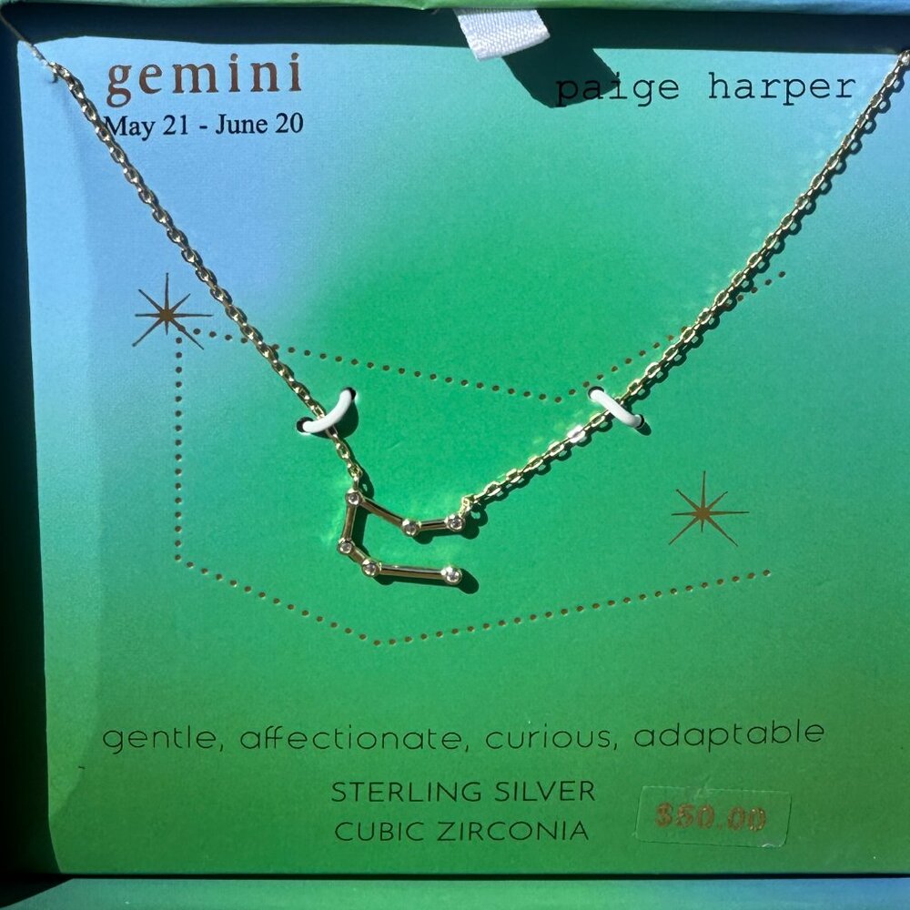 Gemini Gold Plated Sterling Silver Cubic Zirconia Zodiac Constellation Necklace